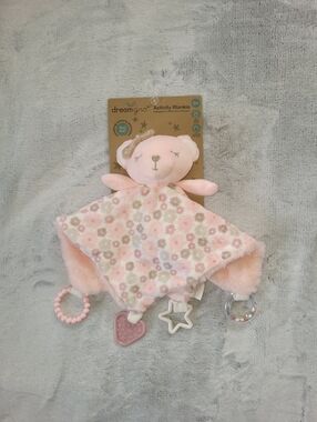 Dream Gro Pink Bear Security Baby Blanket Activity Blankie Lovey Plush Minky